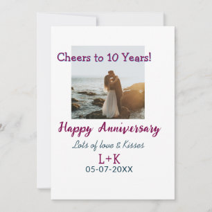 Cheers to 10 Years happy anniversary add photo dat Invitation