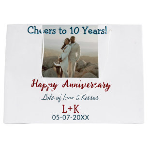 Cheers to 10 Years happy anniversary add photo dat Large Gift Bag