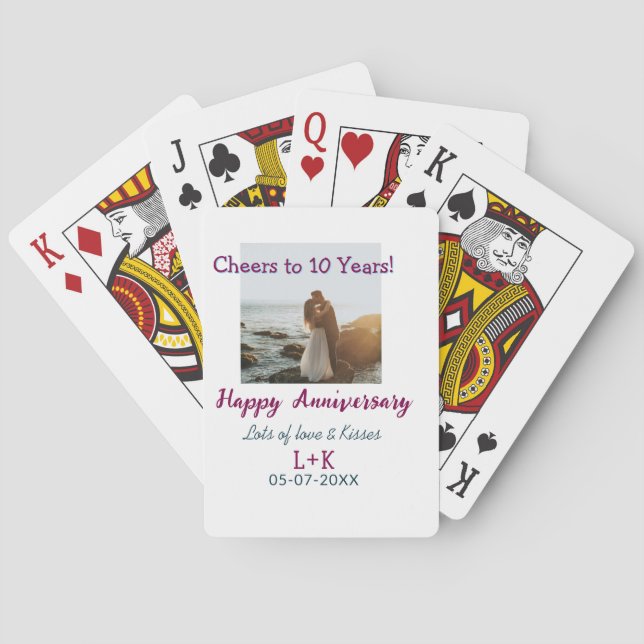Cheers to 10 Years happy anniversary add photo dat Playing Cards (Back)