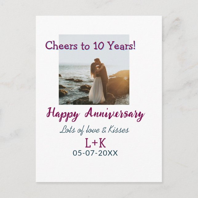 Cheers to 10 Years happy anniversary add photo dat Postcard (Front)