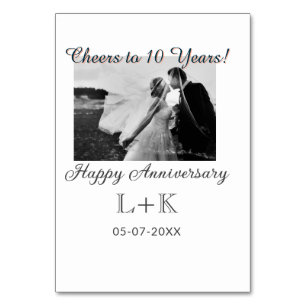 Cheers to 10 Years happy anniversary add photo dat Table Number