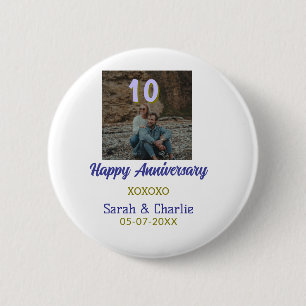 Cheers to 10 Years happy anniversary purple golden 6 Cm Round Badge