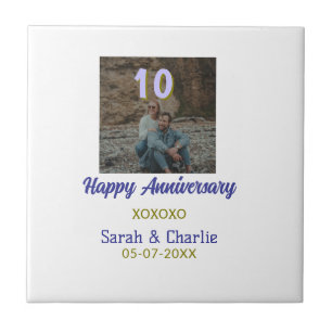 Cheers to 10 Years happy anniversary purple golden Ceramic Tile
