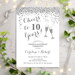 Cheers to 10th Anniversary - Silver White Invitation