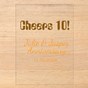 Cheers to 10th wedding anniversary brown orange acrylic invitations