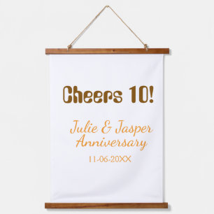 Cheers to 10th wedding anniversary brown orange hanging tapestry