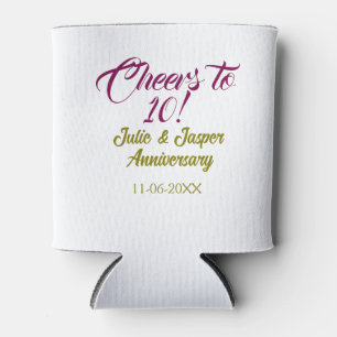 Cheers to 10th wedding anniversary mauve golden na can cooler