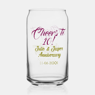 Cheers to 10th wedding anniversary mauve golden na can glass