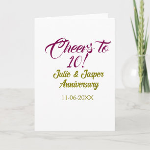 Cheers to 10th wedding anniversary mauve golden na card