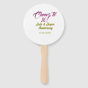 Cheers to 10th wedding anniversary mauve golden na hand fan