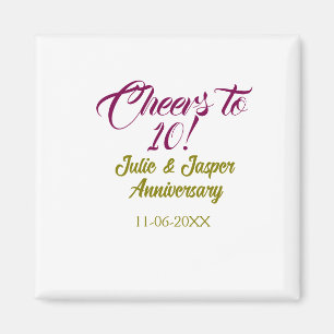 Cheers to 10th wedding anniversary mauve golden na magnet