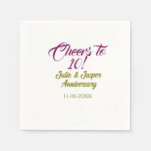 Cheers to 10th wedding anniversary mauve golden na napkin