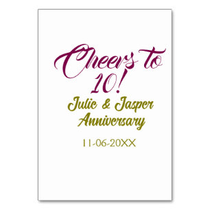 Cheers to 10th wedding anniversary mauve golden na table number