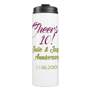 Cheers to 10th wedding anniversary mauve golden na thermal tumbler