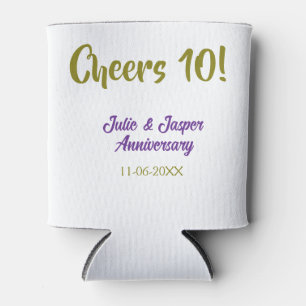 Cheers to 10th wedding anniversary purpl golden na can cooler