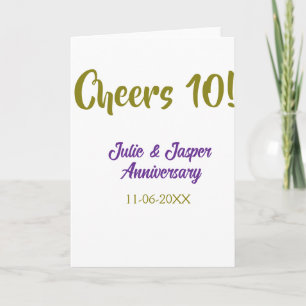 Cheers to 10th wedding anniversary purpl golden na card