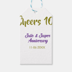 Cheers to 10th wedding anniversary purpl golden na gift tags