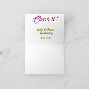 Cheers to 10th wedding anniversary purpl golden na thank you card
