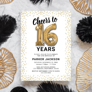 Cheers to 16 Years Gold Birthday Invitation