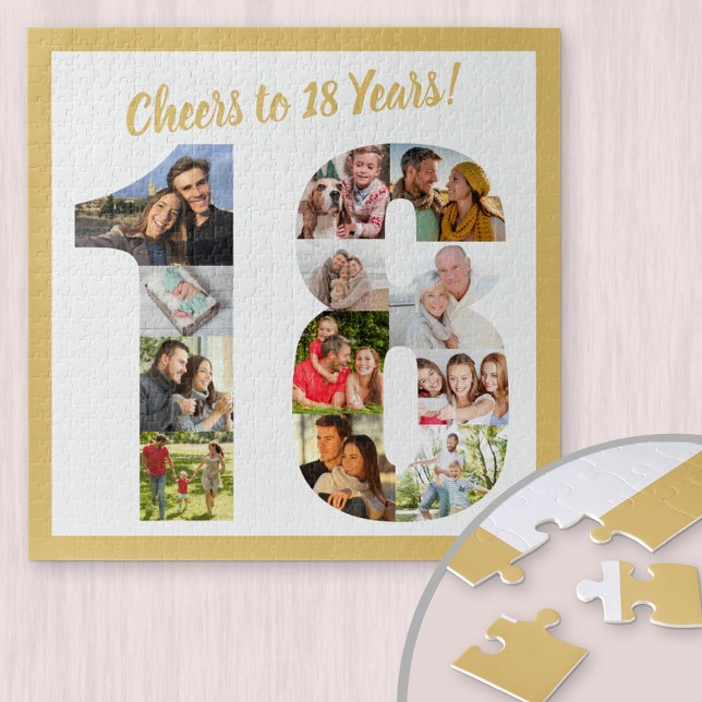 Cheers to 18 Years Number 18 Photo Collage Square Jigsaw Puzzle (Creator Uploaded)
