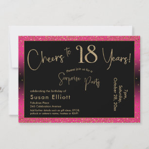 Cheers to 18 Years Surprise Birthday, Deep Pink Invitation