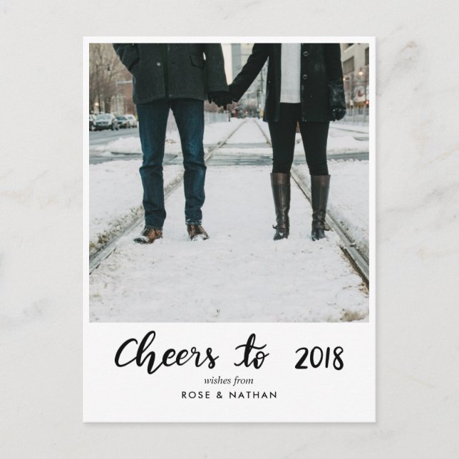 Cheers To 2018 Handwritten Script New Year Photo Holiday Postcard (Front)