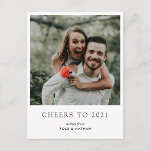Cheers To 2021 Modern Script New Year Photo Holiday Postcard