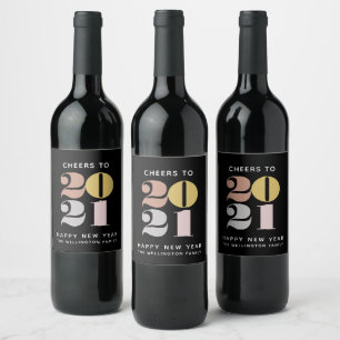 Cheers to 2021 New Year's Black Wine Label