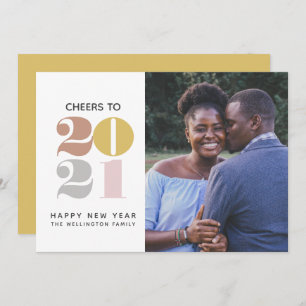 Cheers to 2021  New Year's Photo  Gold Holiday Card