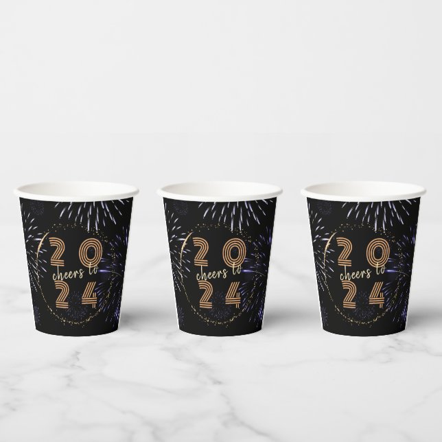 Cheers to 2024 Fireworks New Year Holiday Party Paper Cups (Multi)
