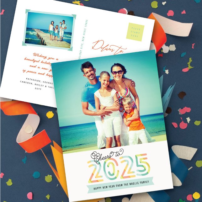Cheers to 2025 Citrus Stripes Happy New Year Photo Holiday Postcard (Cheers to 2025 Citrus Stripes Happy New Year Photo Holiday Postcard @ fat_fa_tin)