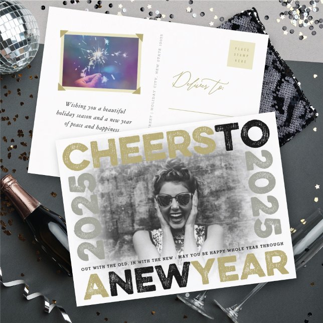 Cheers To 2025 Gold Typography Blocks Frame Photo Holiday Postcard (Cheers To 2025 Gold Typography Blocks Frame Photo Holiday Postcard @ fat_fa_tin)