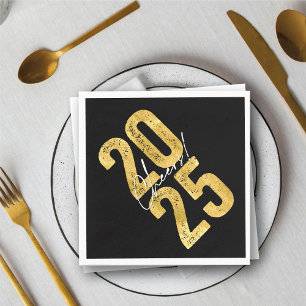 Cheers To 2025 Gold Typography Modern New Year Napkin