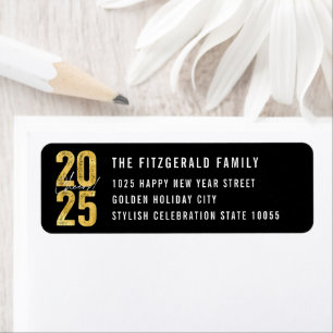 Cheers To 2025 Gold Typography New Year Address Return Address Label