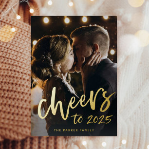 Cheers to 2025   New Year Gold Foil Holiday Postcard