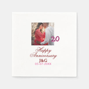 Cheers to 20 Years happy anniversary add photo dat Napkin