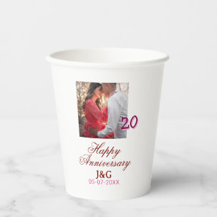 Cheers to 20 Years happy anniversary add photo dat Paper Cups