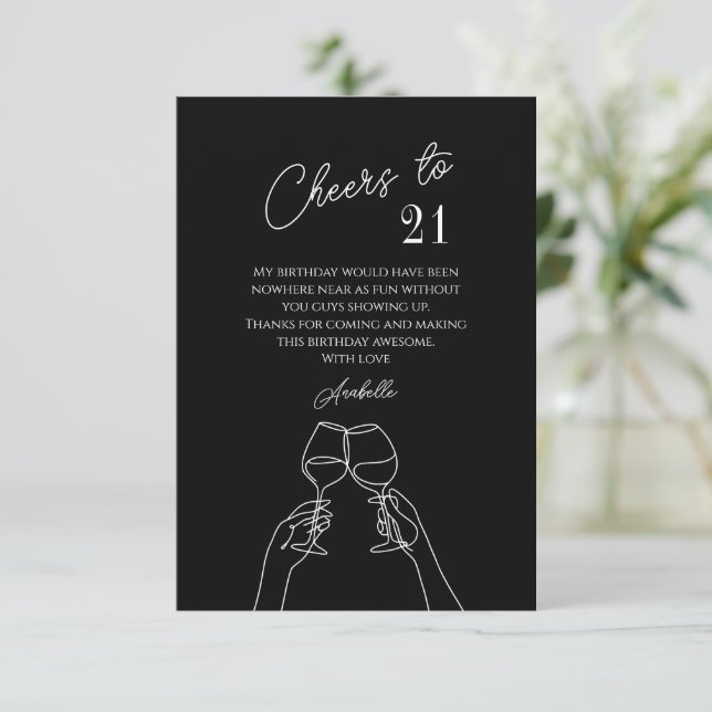 Cheers to 21 21st birthday party thank you card  (Standing Front)
