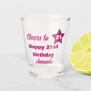  Cheers to 21 Pink Glitter 21st Birthday  Shot Glass
