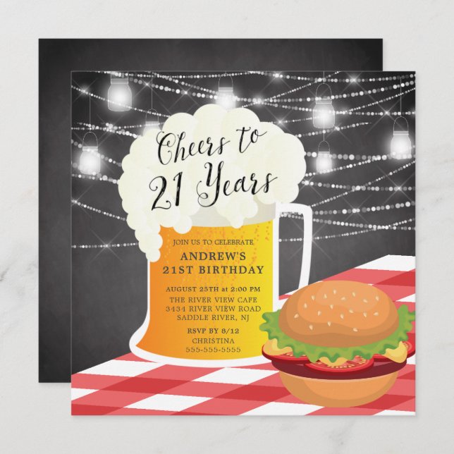 Cheers to 21 Years Birthday Invitation (Front/Back)