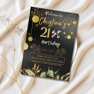 Cheers to 21 Years! Elegant black & gold birthday Invitation