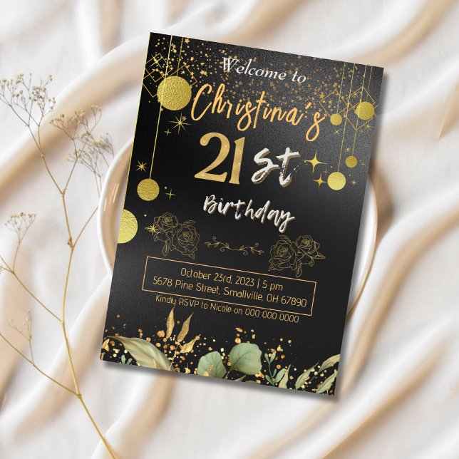 Cheers to 21 Years! Elegant black & gold birthday Invitation (Creator Uploaded)
