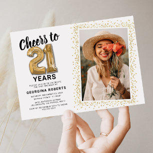 Cheers to 21 Years Gold Birthday Invitation