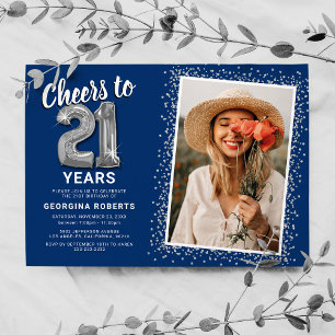 Cheers to 21 Years Photo Birthday Invitation