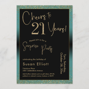 Cheers to 21 Years Surprise Birthday Party, Teal Invitation