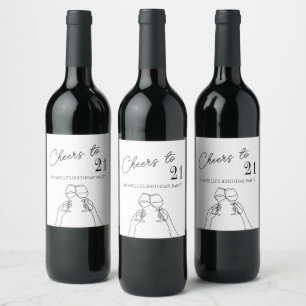 Cheers to 21st birthday party chic modern wine label