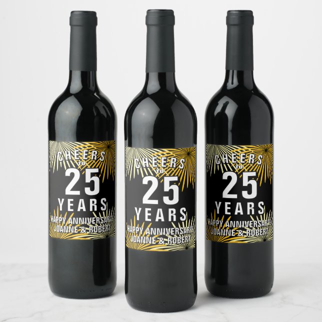 Cheers to 25 years anniversary classy personalised wine label (Bottles)