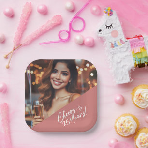 Cheers to 25 Years Birthday Party Celebration Paper Plate