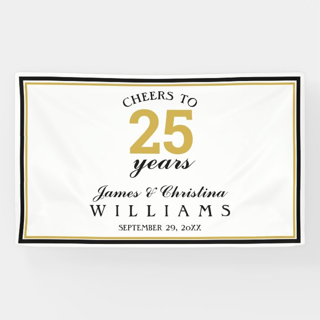 Cheers to 25 Years Wedding Anniversary Gold  Banner (Horizontal)