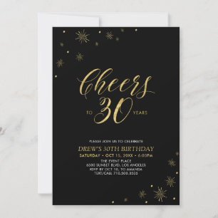 Cheers to 30   Gold & Black 30th Birthday Party Invitation